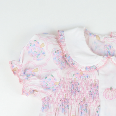 Embroidered Pink Pumpkins Dress - Scalloped Floral Pumpkins