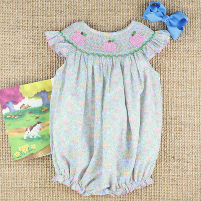 Smocked Pink Pumpkins Girl Bubble - Pumpkins & Vines