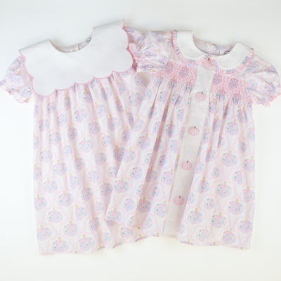 Embroidered Pink Pumpkins Dress - Scalloped Floral Pumpkins