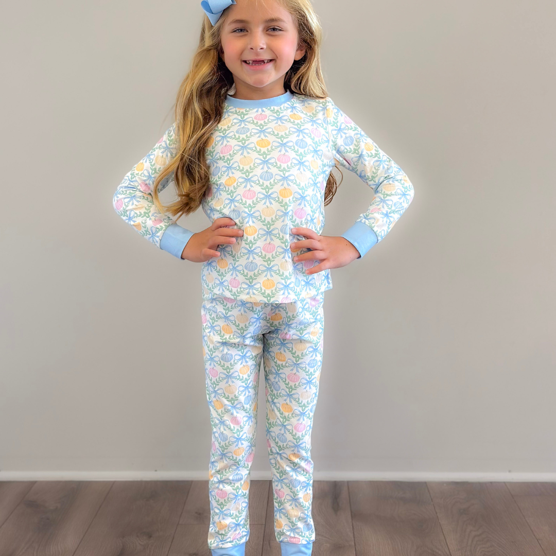 Pajama Set - Pumpkin Blue Bow Trellis