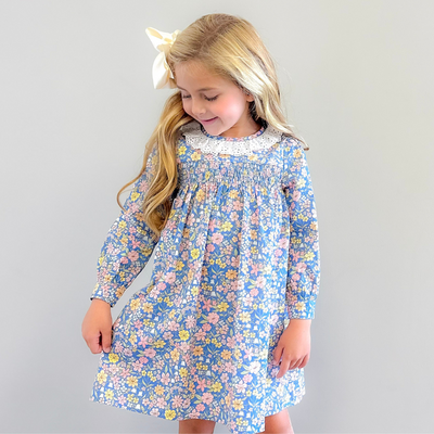 Eyelet Ruffle Dress - Blue Floral