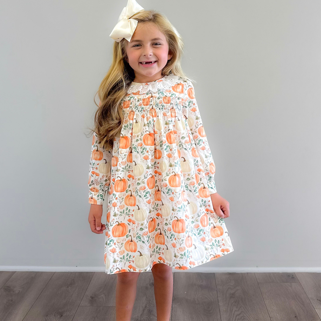 Eyelet Ruffle Dress - Autumn Pumpkins