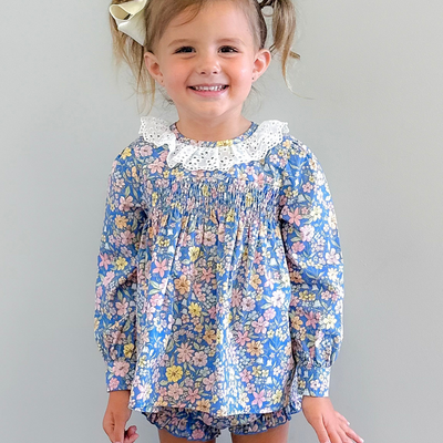 Eyelet Ruffle Set - Blue Floral