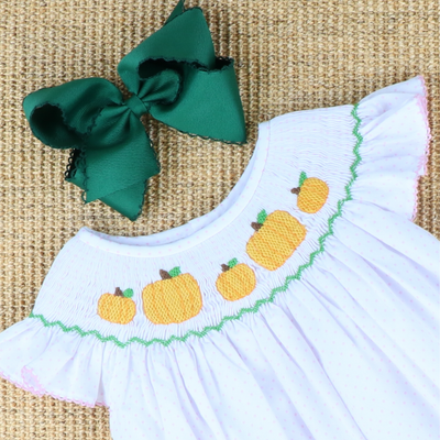 Smocked Pumpkin Patch Girl Bubble - Light Pink Dots