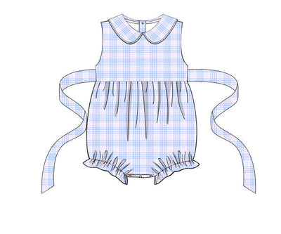 Sunday Brunch Girl Bubble - Blue & Pink Plaid Seersucker