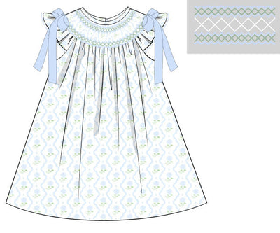 Smocked Geo Bishop- Hydrangea Blooms