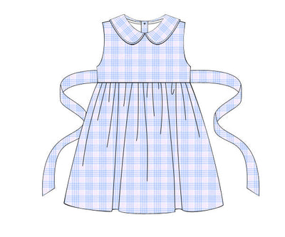 Sunday Brunch Dress - Blue & Pink Plaid Seersucker