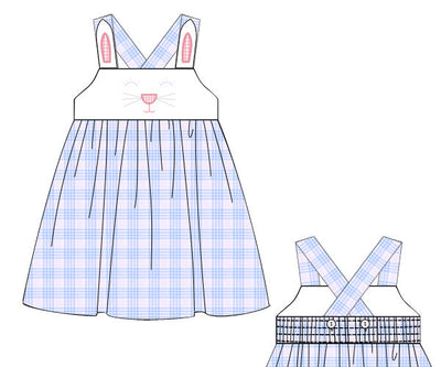 Bunny Face Dress - Blue & Pink Plaid Seersucker