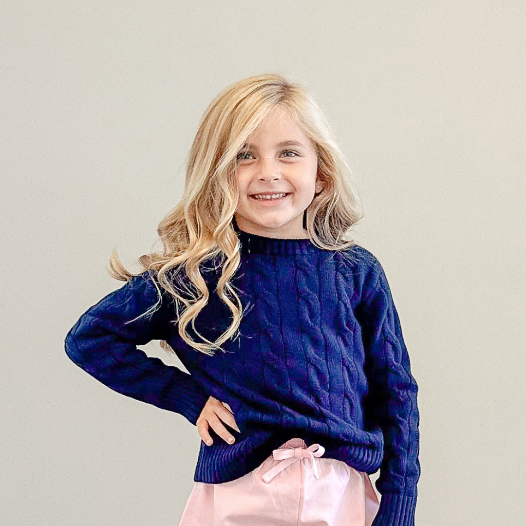 Cable Knit Sweater Navy Blue Unisex