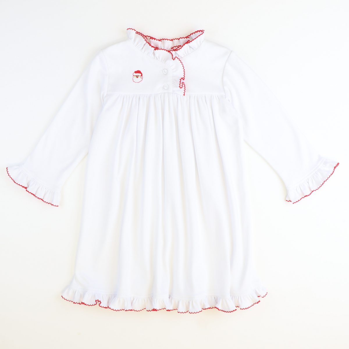 Embroidered Santa Face Knit Gown - Classic White