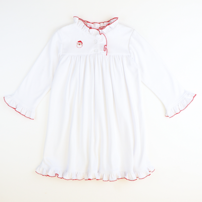 Embroidered Santa Face Knit Gown - Classic White