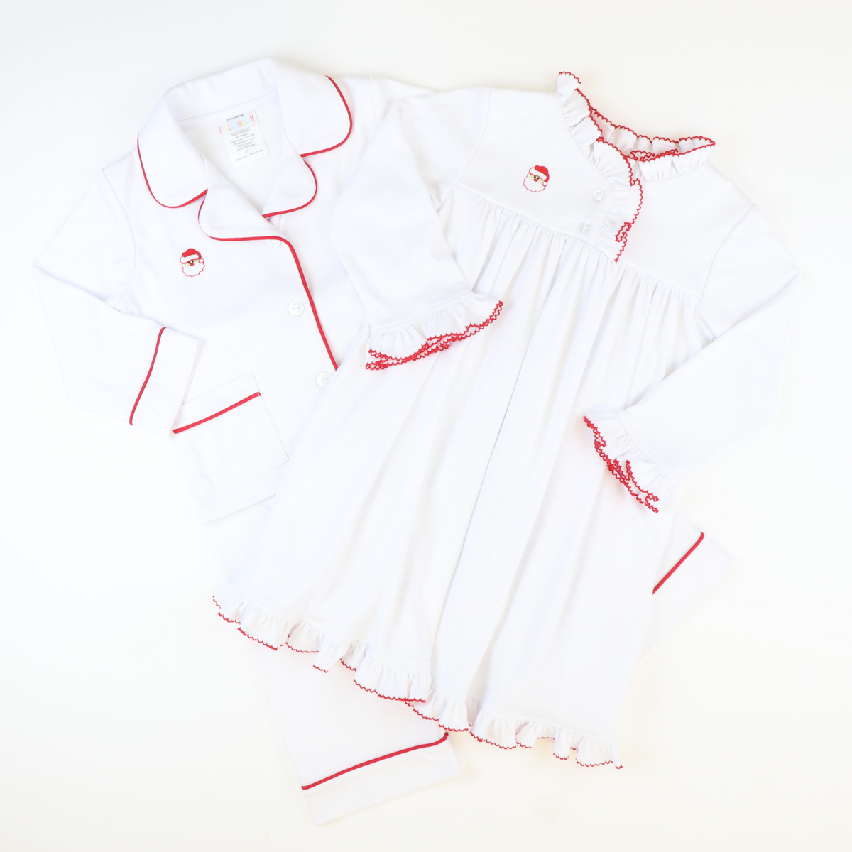 Embroidered Santa Face Loungewear Set - Classic White