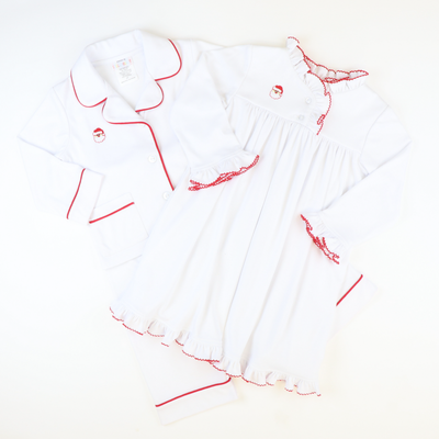 Embroidered Santa Face Loungewear Set - Classic White