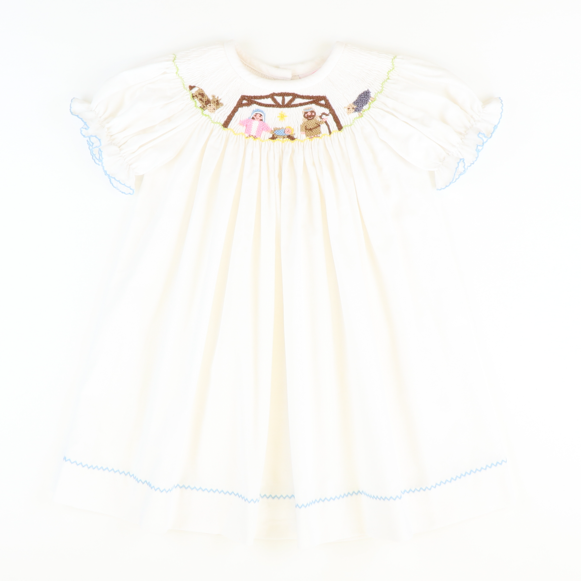 Smocked Silent Night Bishop - White Corduroy