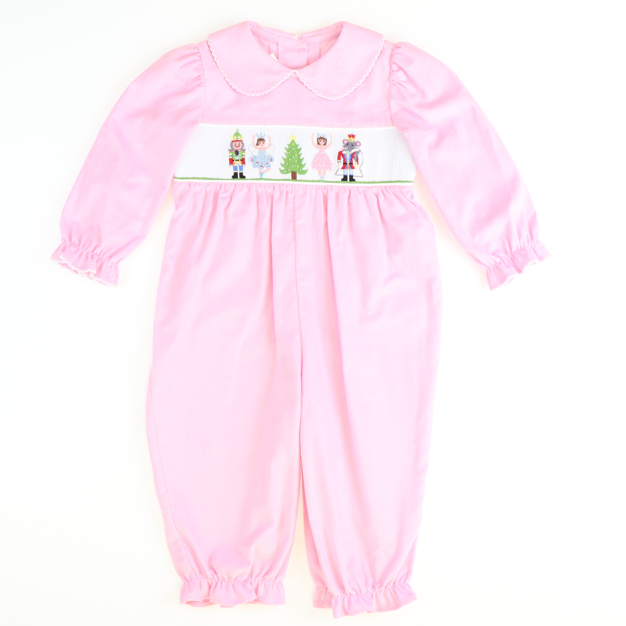 Smocked Nutcracker Collared Girl Long Bubble - Light Pink Corduroy