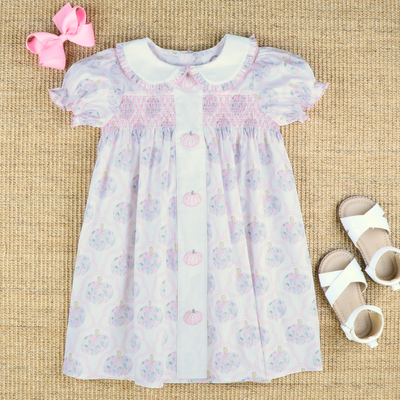 Embroidered Pink Pumpkins Dress - Scalloped Floral Pumpkins