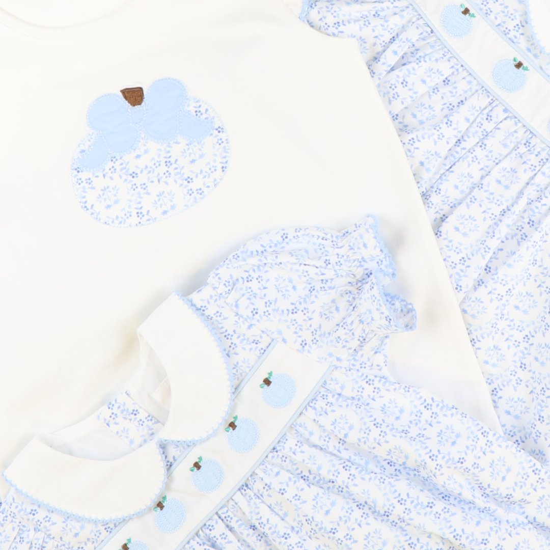 Embroidered Tiny Blue Pumpkins Dress - Blue Chinoiserie