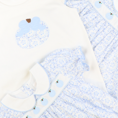 Embroidered Tiny Blue Pumpkins Dress - Blue Chinoiserie