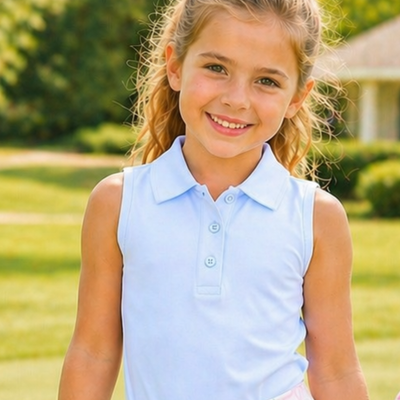 Girls Courtside Polo - Light Blue - Southern Smocked Co.