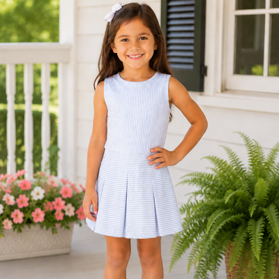 Performance Dress - Light Blue Stripes - Southern Smocked Co.