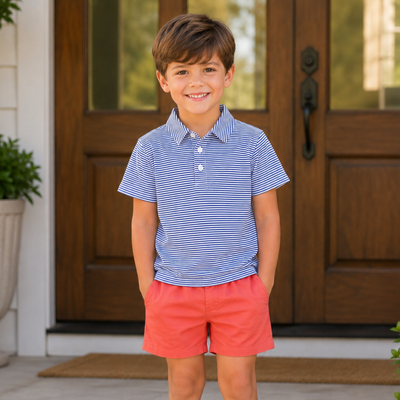 Signature Polo - Royal Blue Stripe Knit - Southern Smocked Co.