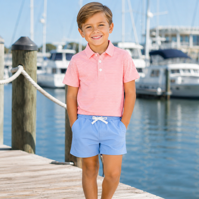 Signature Polo - Coral Stripe Knit - Southern Smocked Co.