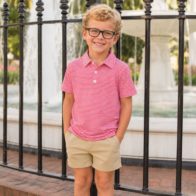 Signature Polo - Red Stripe Knit - Southern Smocked Co.