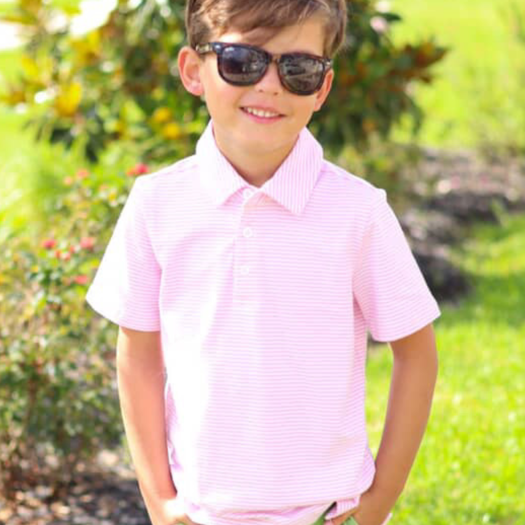 Boys Signature Knit Polo - Pink Thin Stripe