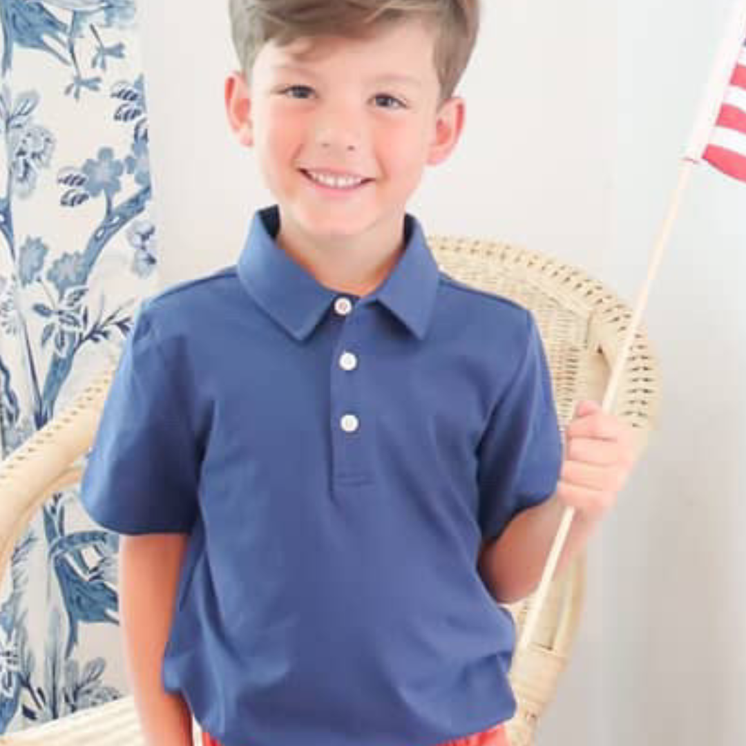 Boys Signature Knit Polo - Solid Navy