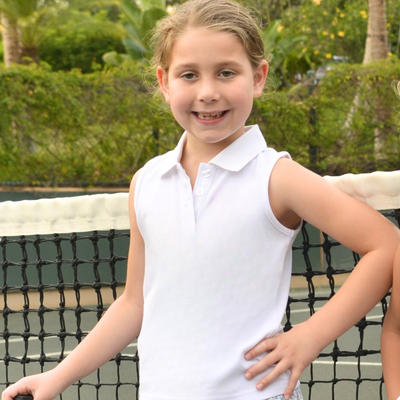 Girls Courtside Polo - White - Southern Smocked Co.