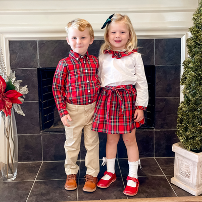 Signature Button Down Collared Shirt - Christmas Plaid - Stellybelly