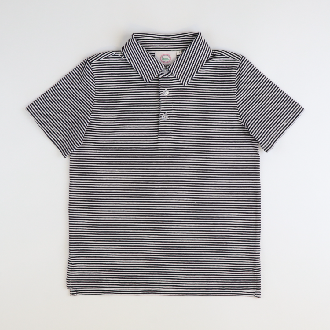 Boys Signature S/S Knit Polo - Black & White Thin Stripe