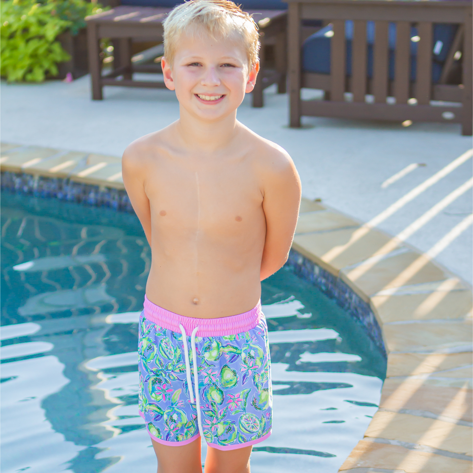 Watercolor Blue Swim Trunks - Southern Smocked Co.