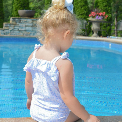 Chinoiserie Blue Ruffle & Ties One-Piece Swimsuit