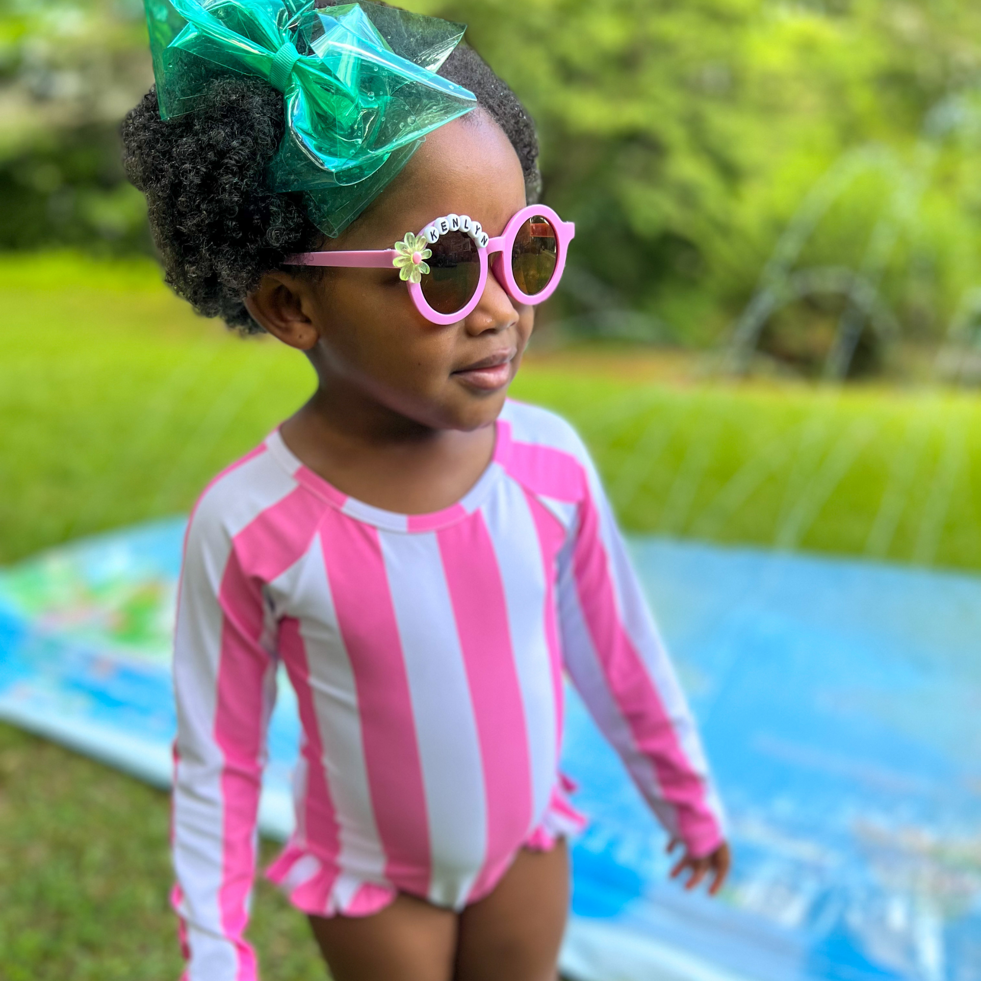 Preppy Pink Stripes One-Piece Rash Guard