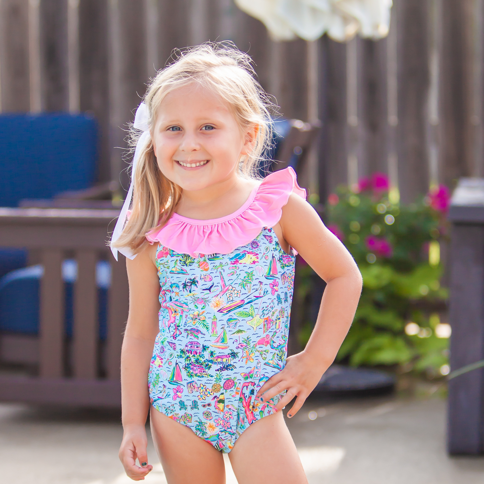 Resort Print Ruffle One-Piece Swimsuit