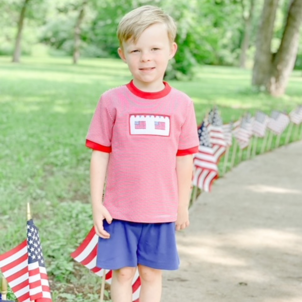 Smocked Stars and Stripes Knit Shirt and Shorts Set 2023