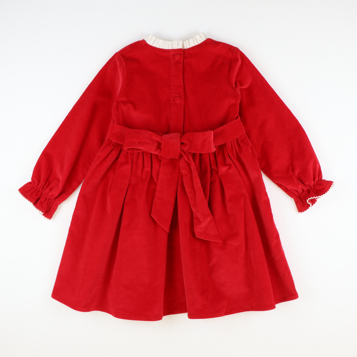 Corduroy Bow Dress - Holiday Red & Cream