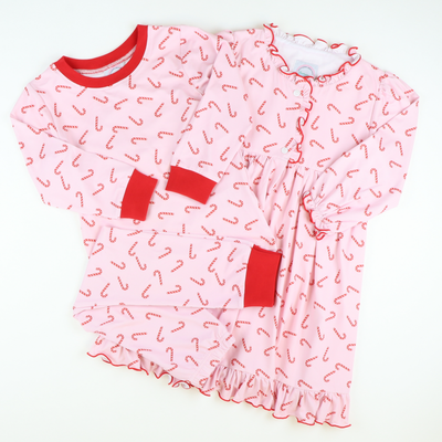 Candy Canes Pink Knit Pajama Set