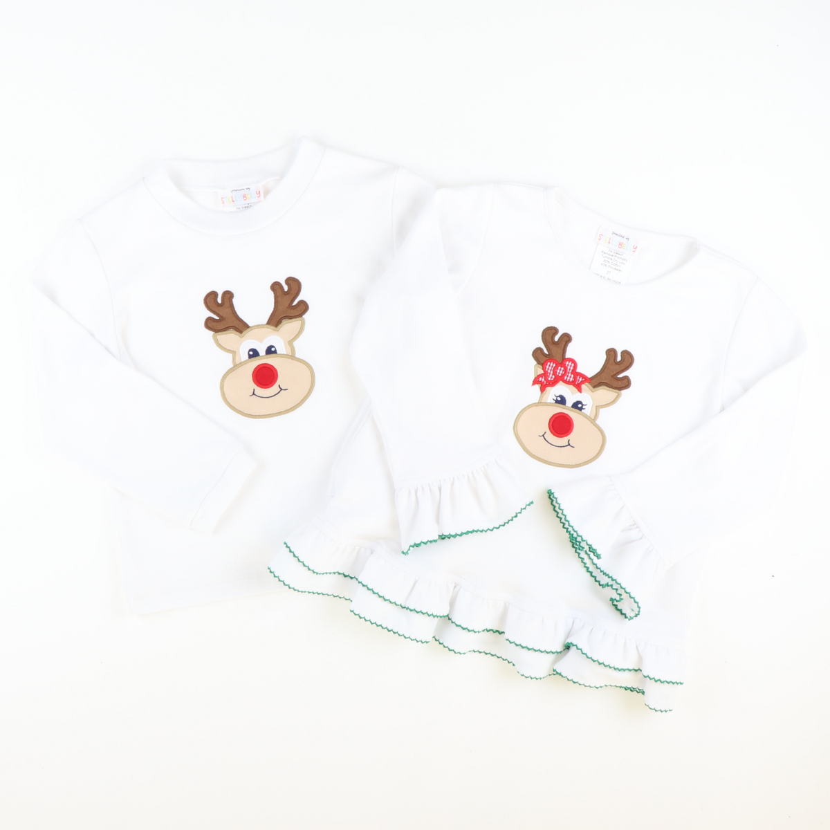 Appliquéd Reindeer Ruffle Top - White Knit