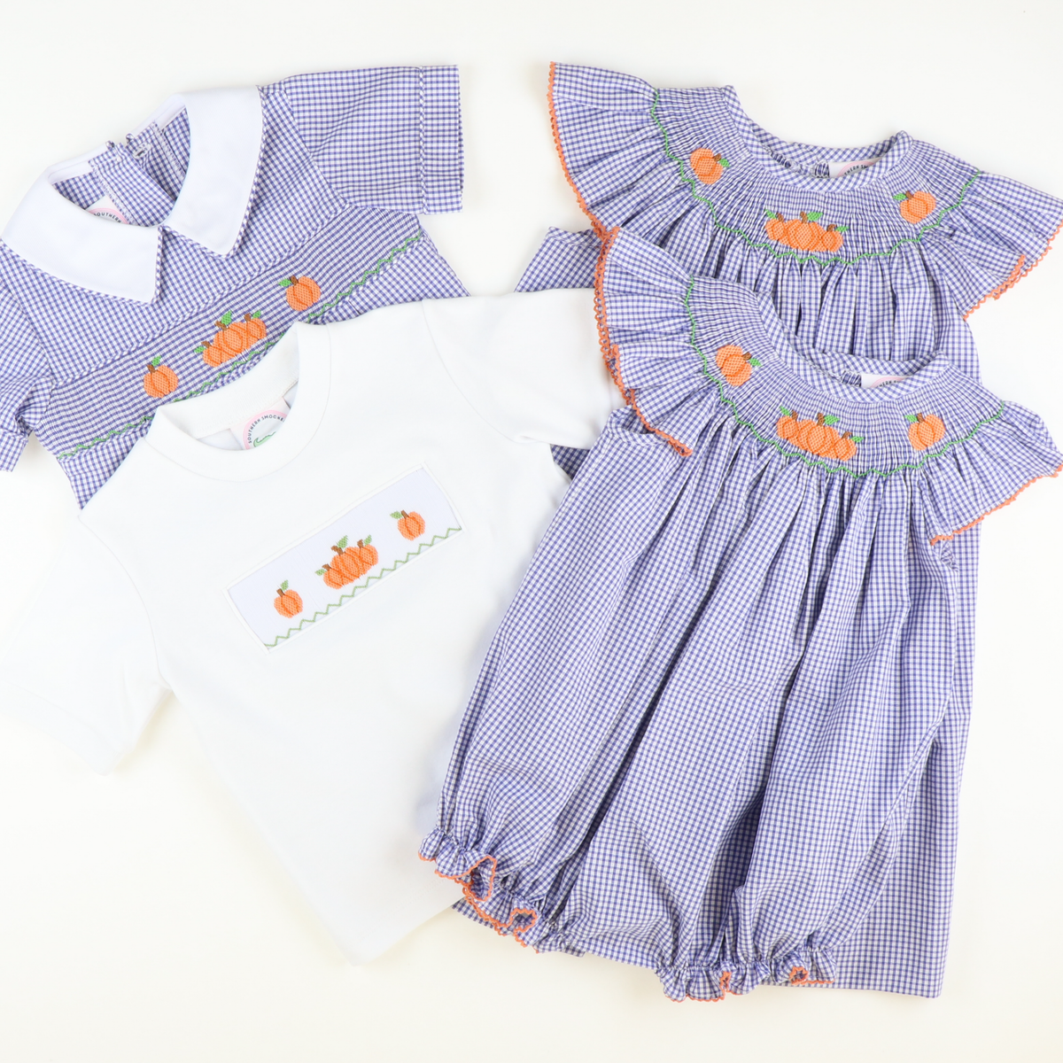 Smocked Autumn Pumpkins Short Sleeve White Knit Shirt