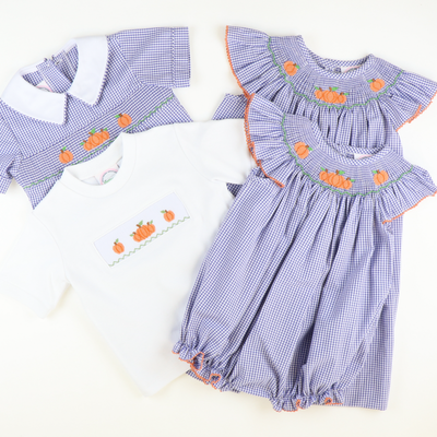Smocked Autumn Pumpkins Short Sleeve White Knit Shirt