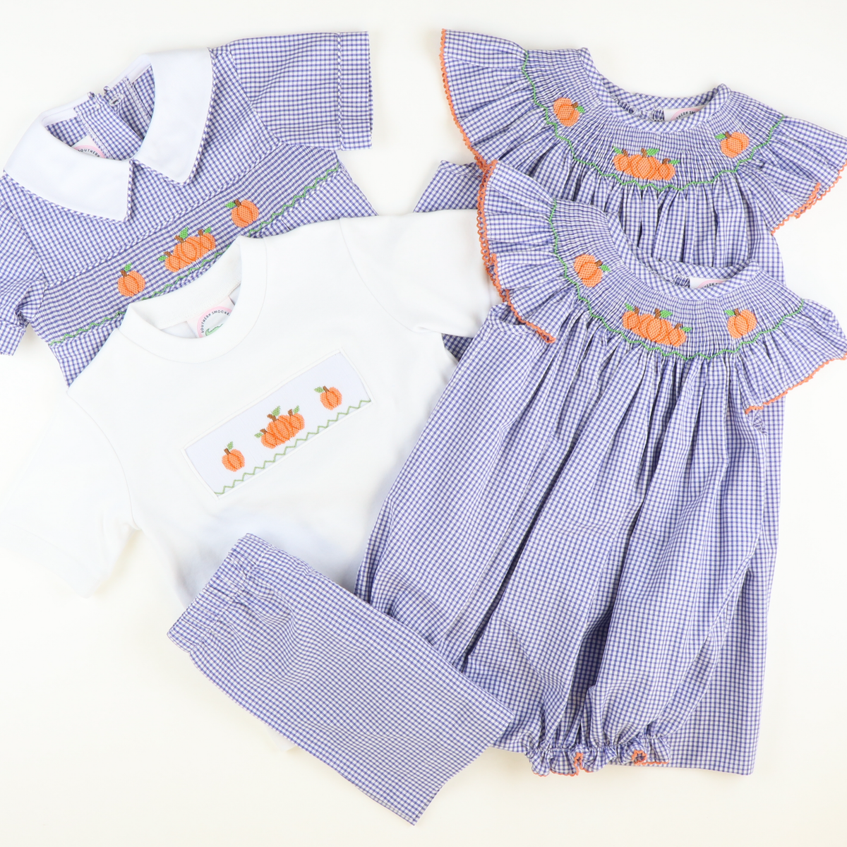 Smocked Autumn Pumpkins Short Sleeve White Knit Shirt