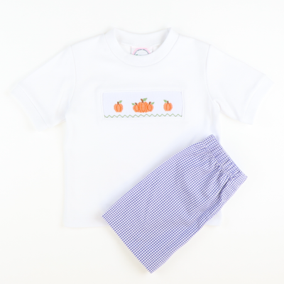 Smocked Autumn Pumpkins Short Sleeve White Knit Shirt