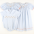 Smocked Tiny Pumpkins Collared Boy Bubble - Light Blue Mini Check Seersucker