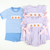 Smocked Pumpkins & Vines Knit Shirt & Shorts Set - Party Blue Micro Stripe & Party Blue Knit