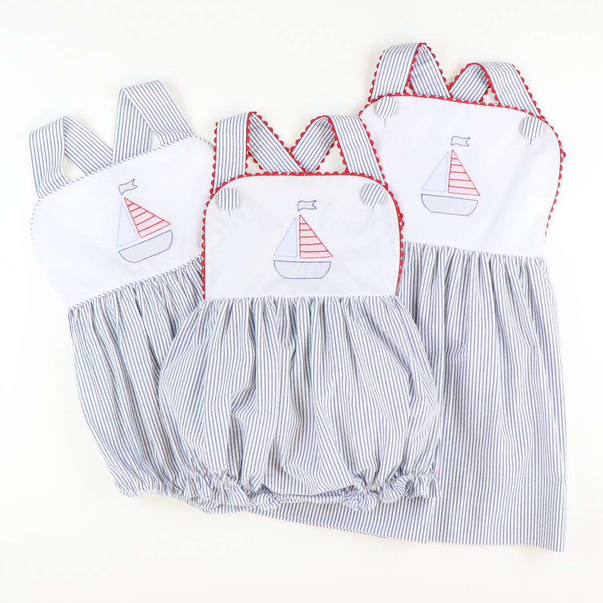 Embroidered Sailboat Girl Ruffle Bubble