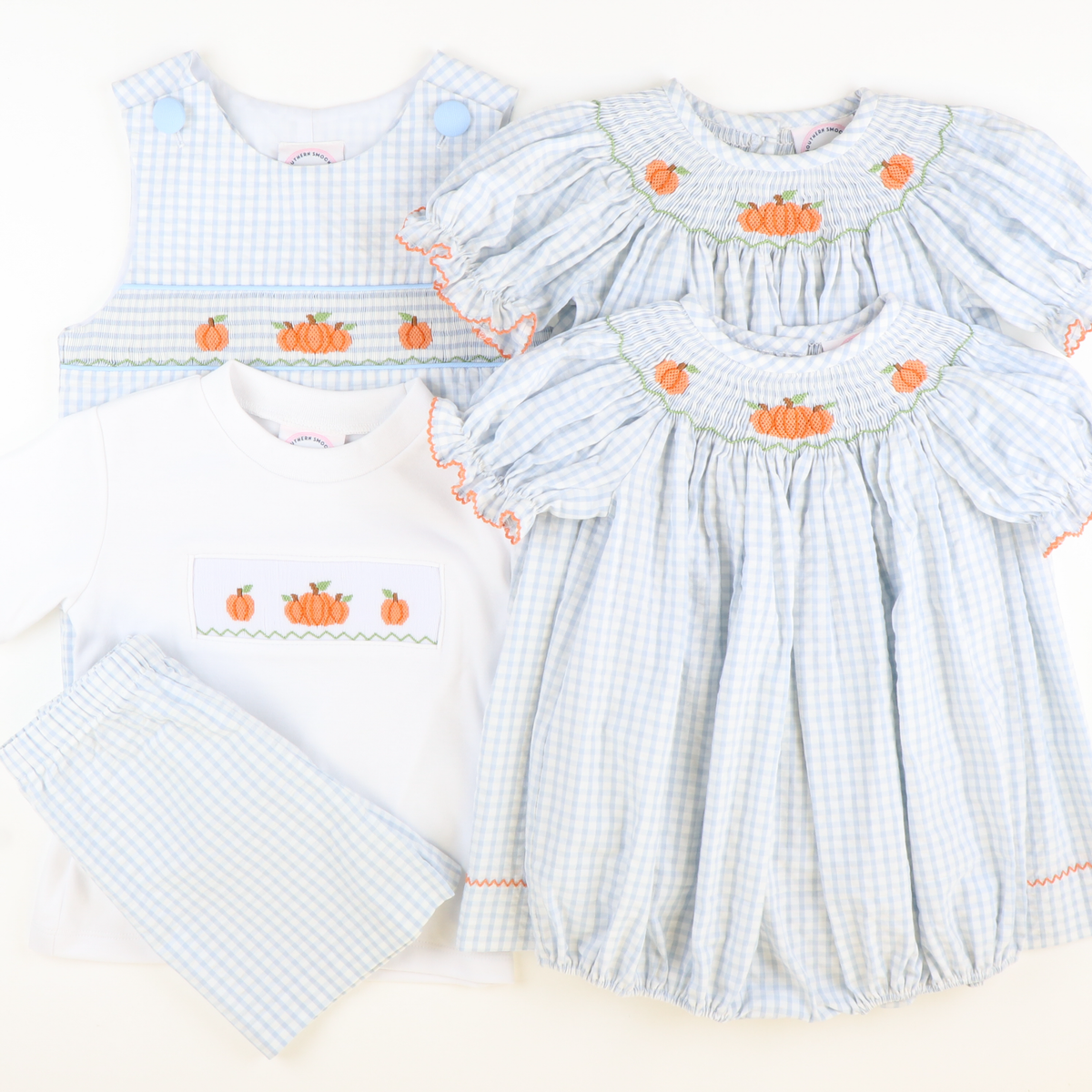 Smocked Autumn Pumpkins Short Sleeve White Knit Shirt