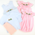 Smocked Pumpkin Tractor Shortall - Light Blue Mini Check Seersucker
