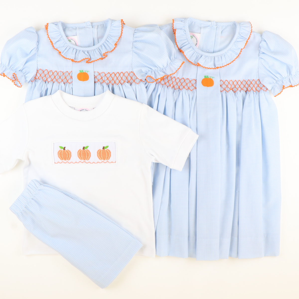 Smocked Classic Pumpkins Short Sleeve White Knit Shirt
